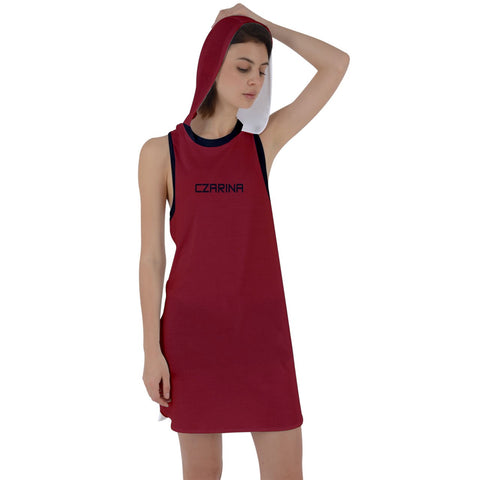 Red Czarina Racer Back Hoodie Dress with Black Accents