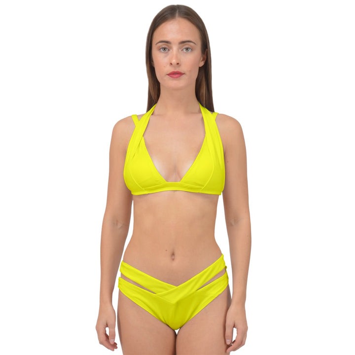 Yellow Czarina Double Strap Halter Bikini Set