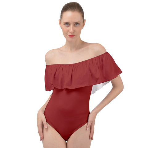 Red Off Shoulder Velour Bodysuit swimsuit