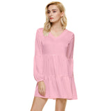 Czarina Pink Tiered Long Sleeve Mini Dress