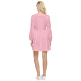 Czarina Pink Tiered Long Sleeve Mini Dress