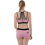 Pink workout set with Black Webbed Straps and Black Waist Band