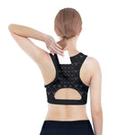Black Sports Bra With Pocket and Gray Double Headed Eagle Pattern