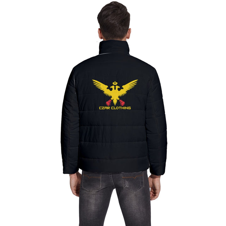 Black Puffer Jacket with Gold Fighting Eagle