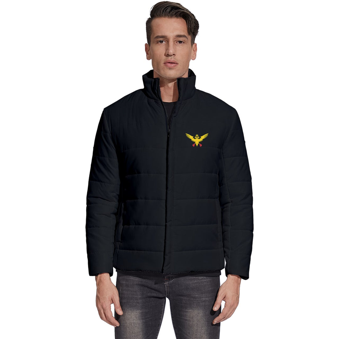 Black Puffer Jacket with Gold Fighting Eagle