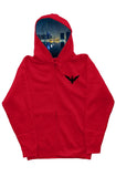 Red Zip Heavyweight Hoodie with Dubai Skyline hoodie liner