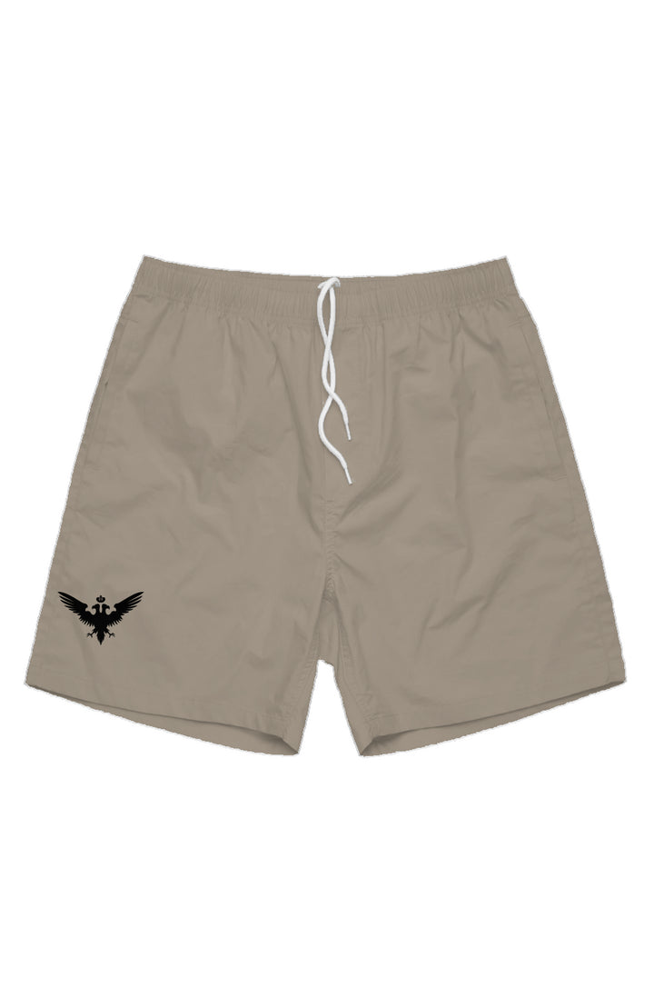 Mens Khaki Shorts with Black Embroidered Eagle