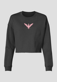 Black Lightweight Cropped Crew with Pink Embroidered Eagle