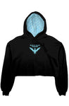 Black crop fleece hoodie with Blue Embroidery