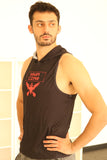 Black MMA Czar Men's Sleeveless Hoodie with Red MMA Eagle Design
