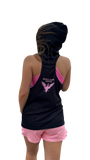 Black Sleeveless Hoodie with Pink Double Headed Eagle Design