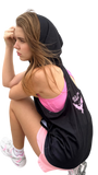 Black Sleeveless Hoodie with Pink Double Headed Eagle Design