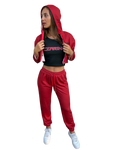 Red Hot Cropped Zip Up Lounge Set