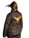 Black Puffer Jacket with Gold Fighting Eagle