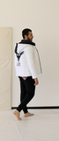White hooded Puffer Jacket with Black Double Headed Eagle
