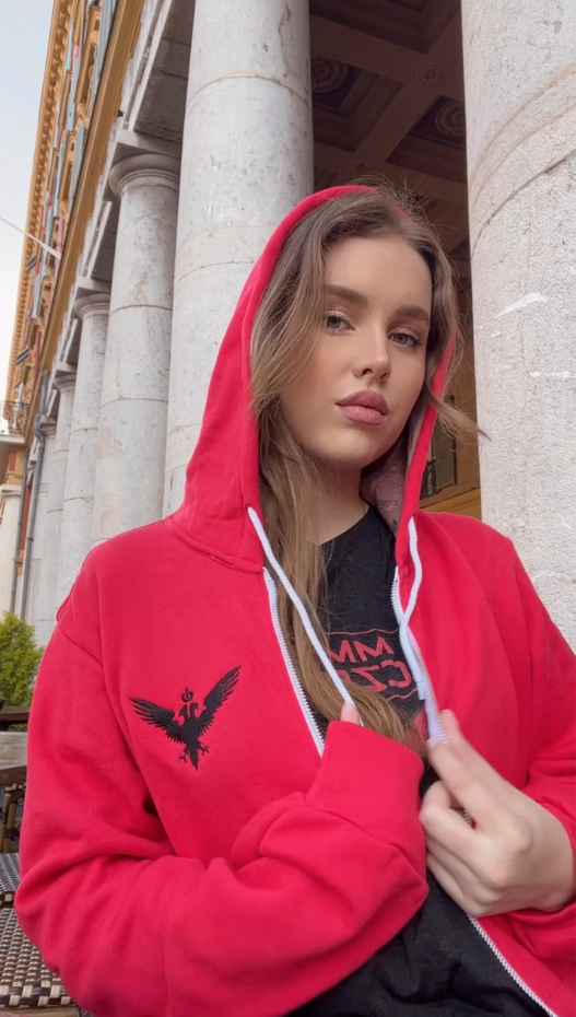 Red Zip Hoodie with Build Your Empire hoodie liner