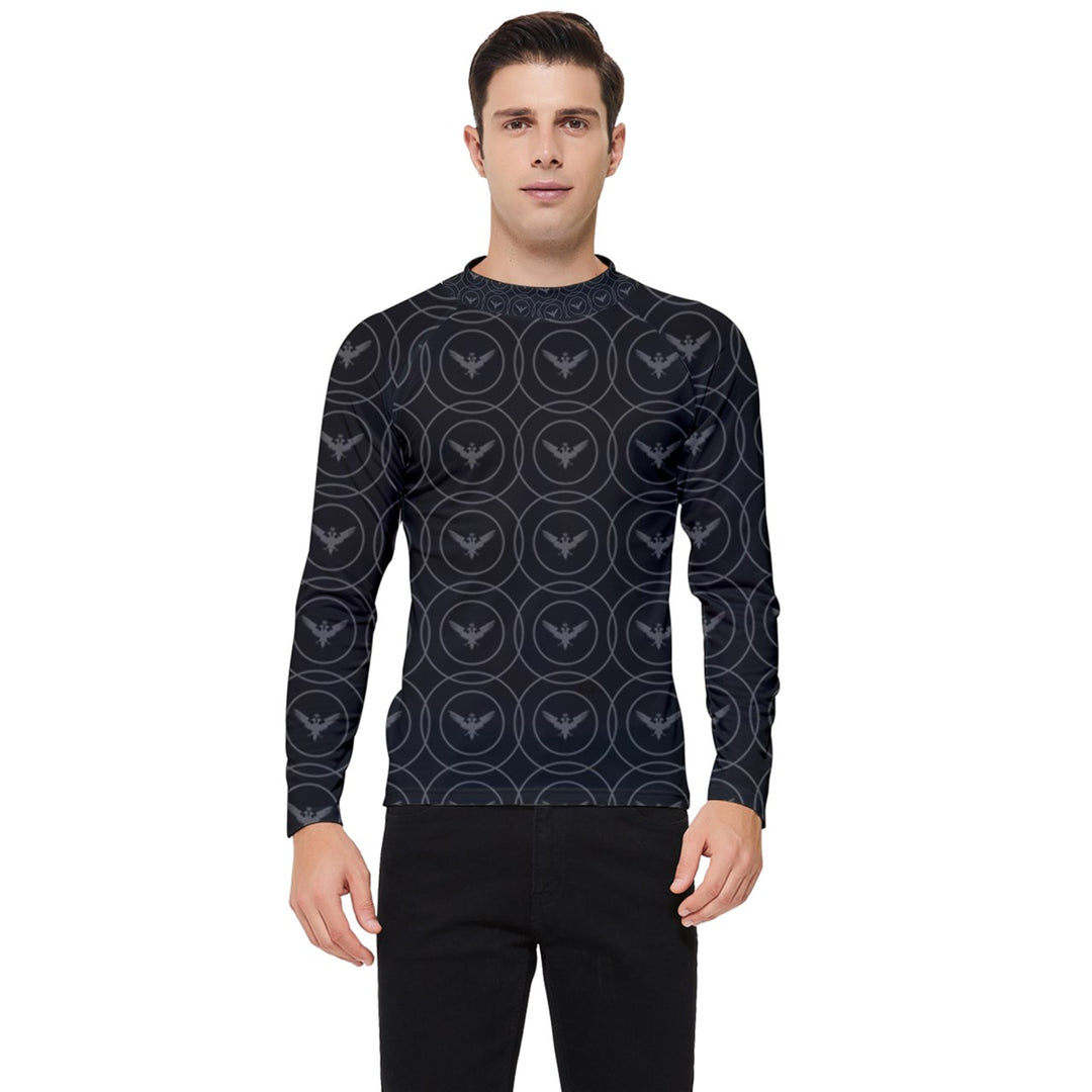 MMA, Surfing, weightlifting Men's black rash guard with gray double headed eagle pattern