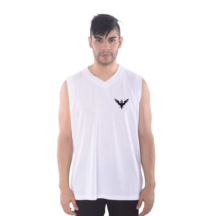 Quick Dry white Basketball Tank Top with Black Double Headed Eagle