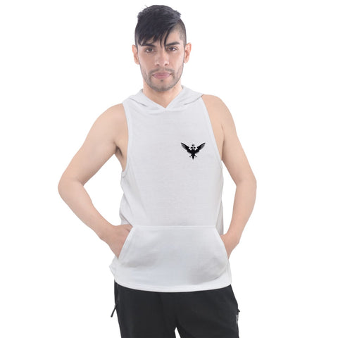White Sleeveless Hoodie with Black Double Headed Eagle