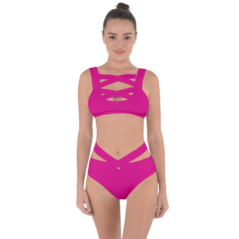 Fuschia Pink Bandaged Up Bikini Swimsuit