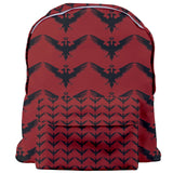 Red Czar Backpack with Black Double Headed Eagle Pattern