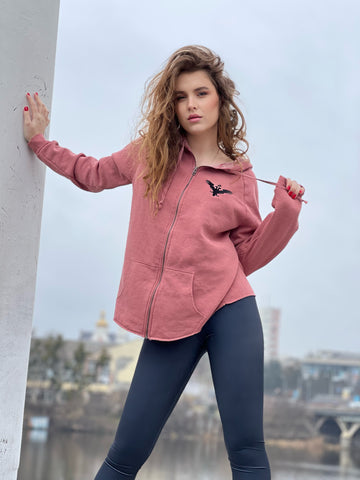 Czarina Sasha (@sashastarynets) is wearing a Pink Hoodie with Black Embroidered Double Headed Eagles front & back from Czar Clothing