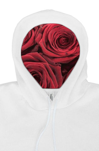 Customized White Czarina pullover hoodie with Red Rose Hoodie Liner