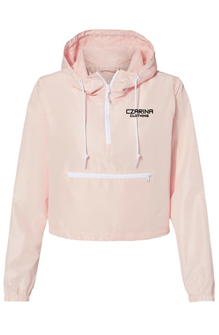 Lightweight Pink Pullover Crop Windbreaker with black embroidered Czarina Clothing 