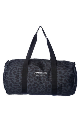 Black Cheetah Duffle with Silver CZARINA CLOTHING embroidery