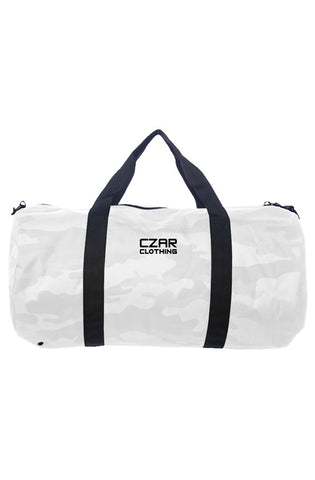 White Camo Duffle with Black Embroidered CZAR CLOTHING in Black