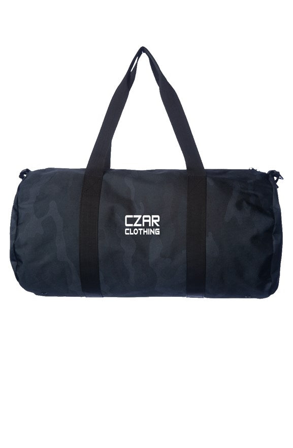 Black Camo Duffle Bag with White Embroidered CZAR CLOTHING on the side