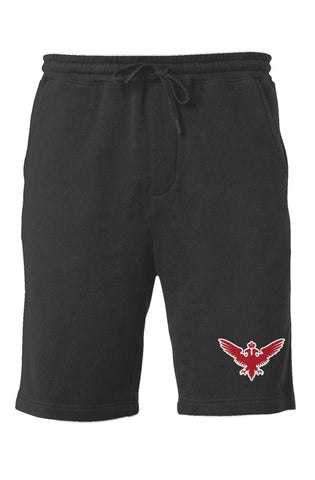Black Midweight Fleece Shorts with Embroidered Double Headed Eagle
