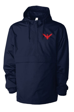 Navy Water Resistant Anorak Jacket with Red Embroidered Double Headed Eagle