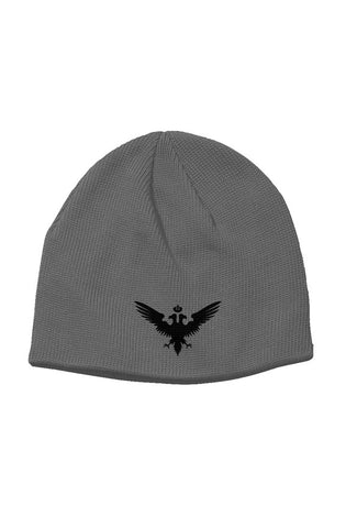 Sustainable Gray Organic Beanie with Black Embroidered Double Headed Eagle 