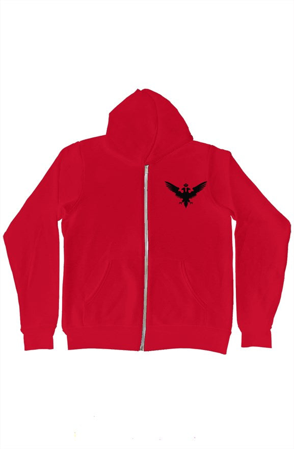 Red Zip Hoodie with Build Your Empire hoodie liner