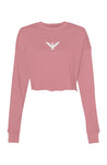 Mauve Pink Crop Crew Fleece with Embroidered White Eagle