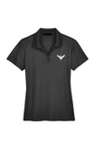 Black Performance Ladies' Plaited Polo with white embroidery