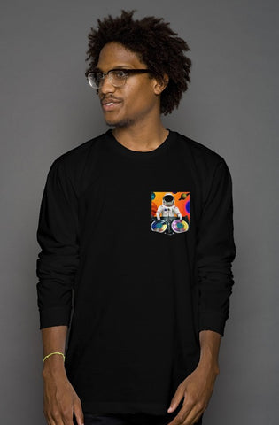 Long Sleeve Pocket Tee with Astronaut DJ in Space