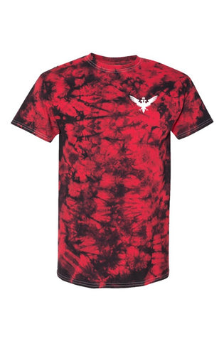 Red Crystal Tie-Dye Tee with White Embroidered Double Headed Eagle