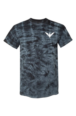 Black Crystal Tie-Dye Tee with Embroidered White Eagle