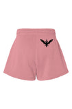 Womens Pink Cali Wave Wash Short with black embroidery