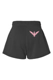 Womens Black Cali Wave Wash Short with Pink Embroidery