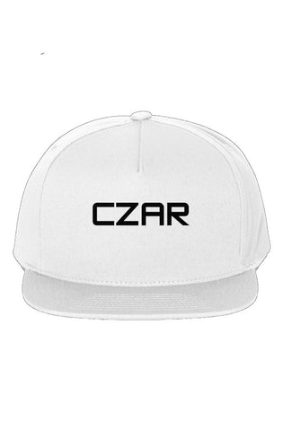 CZAR White Cotton Twill Snapback Cap with Black Embroidery