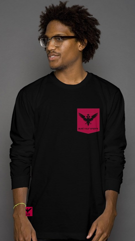 Black long sleeve shirt with Red BUILD YOUR EMPIRE Pocket design