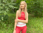 Two Piece Matched Set: Czarina Red Top with White Czarina+ Red Leggings with White Waistband