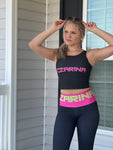 Black and Pink Yoga outfit with leggings and athletic top by Czar Clothing