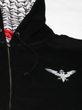 Luxurious Black Zip Heavyweight Hoodie with white embroidered double headed eagle and white Hoodie Liner with black double headed eagle pattern by Czar Clothing