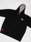 Luxurious Black Zip Heavyweight Hoodie with white embroidery and Hoodie Liner