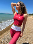 Two Piece Matched Set: Czarina Red Top with White Czarina+ Red Leggings with White Waistband