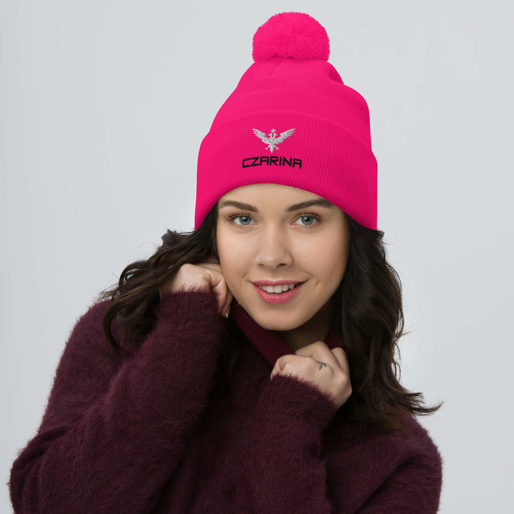 Pink Pom-Pom Beanie with embroidery from Czar Clothing